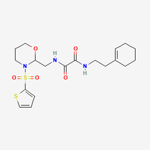 molecular formula C19H27N3O5S2 B2916290 N-[2-(cyclohexen-1-yl)ethyl]-N'-[(3-thiophen-2-ylsulfonyl-1,3-oxazinan-2-yl)methyl]oxamide CAS No. 872986-83-9