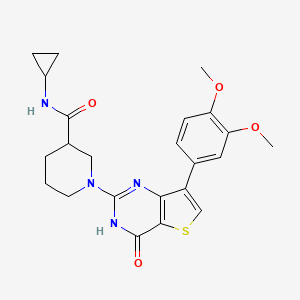 molecular formula C23H26N4O4S B2916291 N-环丙基-1-[7-(3,4-二甲氧基苯基)-4-氧代-3,4-二氢噻吩并[3,2-d]嘧啶-2-基]哌啶-3-甲酰胺 CAS No. 1242881-25-9