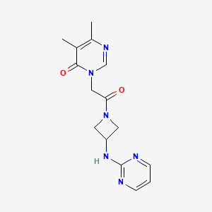 molecular formula C15H18N6O2 B2916292 5,6-二甲基-3-(2-氧代-2-(3-(嘧啶-2-基氨基)氮杂环丁-1-基)乙基)嘧啶-4(3H)-酮 CAS No. 2097913-98-7