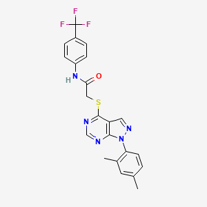 molecular formula C22H18F3N5OS B2916300 2-((1-(2,4-二甲苯基)-1H-吡唑并[3,4-d]嘧啶-4-基)硫代)-N-(4-(三氟甲基)苯基)乙酰胺 CAS No. 893927-03-2