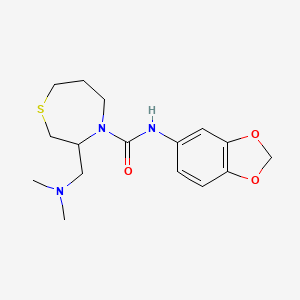 molecular formula C16H23N3O3S B2916311 N-(benzo[d][1,3]dioxol-5-yl)-3-((dimethylamino)methyl)-1,4-thiazepane-4-carboxamide CAS No. 1428355-10-5