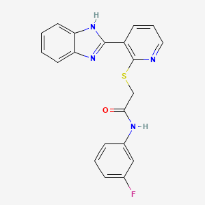 molecular formula C20H15FN4OS B2916325 2-[3-(1H-苯并咪唑-2-基)吡啶-2-基]硫代基-N-(3-氟苯基)乙酰胺 CAS No. 838101-13-6