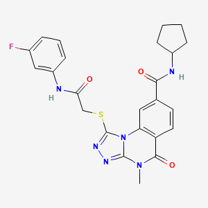 molecular formula C24H23FN6O3S B2916327 N-环戊基-1-((2-((3-氟苯基)氨基)-2-氧代乙基)硫代)-4-甲基-5-氧代-4,5-二氢-[1,2,4]三唑并[4,3-a]喹唑啉-8-甲酰胺 CAS No. 1105237-43-1