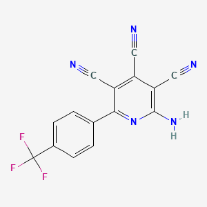 molecular formula C15H6F3N5 B2916328 2-Amino-6-[4-(trifluoromethyl)phenyl]-3,4,5-pyridinetricarbonitrile CAS No. 478068-16-5