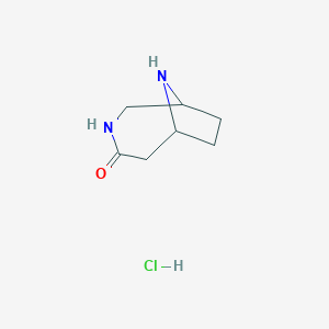 molecular formula C7H13ClN2O B2916331 3,9-二氮杂双环[4.2.1]壬烷-4-酮盐酸盐 CAS No. 2044722-91-8