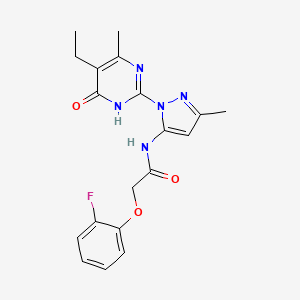molecular formula C19H20FN5O3 B2916337 N-(1-(5-乙基-4-甲基-6-氧代-1,6-二氢嘧啶-2-基)-3-甲基-1H-吡唑-5-基)-2-(2-氟苯氧基)乙酰胺 CAS No. 1003798-79-5