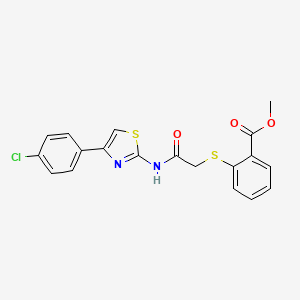 molecular formula C19H15ClN2O3S2 B2916340 Methyl 2-[(2-{[4-(4-chlorophenyl)-1,3-thiazol-2-yl]amino}-2-oxoethyl)sulfanyl]benzenecarboxylate CAS No. 338959-64-1