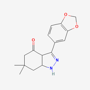 molecular formula C16H18N2O3 B2916341 3-(1,3-Benzodioxol-5-yl)-6,6-dimethyl-3a,5,7,7a-tetrahydro-1H-indazol-4-one CAS No. 1260896-41-0