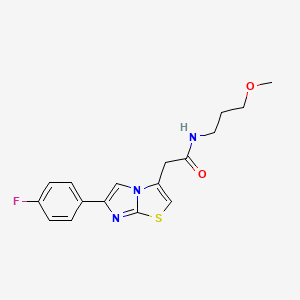 molecular formula C17H18FN3O2S B2916347 2-(6-(4-fluorophenyl)imidazo[2,1-b]thiazol-3-yl)-N-(3-methoxypropyl)acetamide CAS No. 897463-94-4