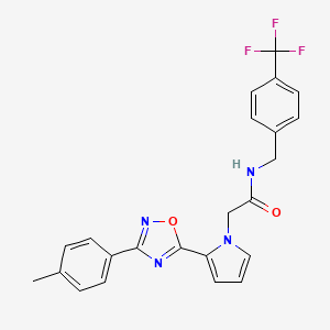 molecular formula C23H19F3N4O2 B2916353 2-{2-[3-(4-methylphenyl)-1,2,4-oxadiazol-5-yl]-1H-pyrrol-1-yl}-N-[4-(trifluoromethyl)benzyl]acetamide CAS No. 1260949-86-7