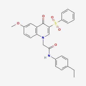 molecular formula C26H24N2O5S B2916361 N-(4-乙基苯基)-2-(6-甲氧基-4-氧代-3-(苯磺酰基)喹啉-1(4H)-基)乙酰胺 CAS No. 902278-66-4