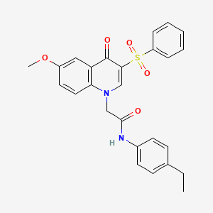 molecular formula C26H24N2O5S B2916361 2-[3-(benzenesulfonyl)-6-methoxy-4-oxo-1,4-dihydroquinolin-1-yl]-N-(4-ethylphenyl)acetamide CAS No. 902278-66-4