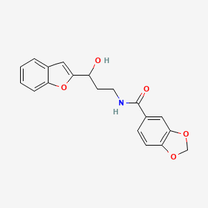 molecular formula C19H17NO5 B2916372 N-(3-(benzofuran-2-yl)-3-hydroxypropyl)benzo[d][1,3]dioxole-5-carboxamide CAS No. 1448137-60-7