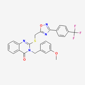 molecular formula C26H19F3N4O3S B2916375 3-(3-methoxybenzyl)-2-(((3-(4-(trifluoromethyl)phenyl)-1,2,4-oxadiazol-5-yl)methyl)thio)quinazolin-4(3H)-one CAS No. 2034370-06-2