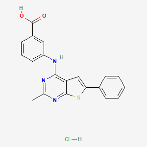 molecular formula C20H16ClN3O2S B2916376 3-({2-甲基-6-苯基噻吩并[2,3-d]嘧啶-4-基}氨基)苯甲酸盐酸盐 CAS No. 1052404-81-5