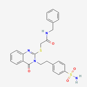 molecular formula C25H24N4O4S2 B2916391 N-benzyl-2-[4-oxo-3-[2-(4-sulfamoylphenyl)ethyl]quinazolin-2-yl]sulfanylacetamide CAS No. 443349-04-0