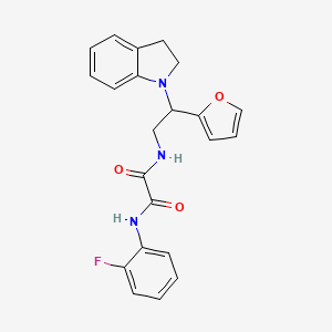 molecular formula C22H20FN3O3 B2916397 N1-(2-fluorophenyl)-N2-(2-(furan-2-yl)-2-(indolin-1-yl)ethyl)oxalamide CAS No. 898458-43-0