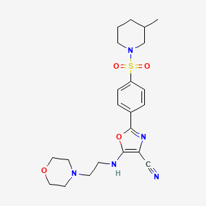 molecular formula C22H29N5O4S B2916408 2-(4-((3-Methylpiperidin-1-yl)sulfonyl)phenyl)-5-((2-morpholinoethyl)amino)oxazole-4-carbonitrile CAS No. 941248-80-2