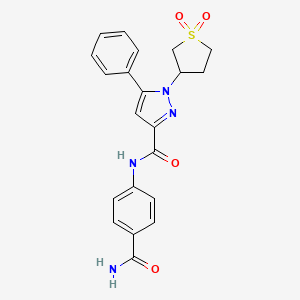 molecular formula C21H20N4O4S B2916417 N-(4-carbamoylphenyl)-1-(1,1-dioxidotetrahydrothiophen-3-yl)-5-phenyl-1H-pyrazole-3-carboxamide CAS No. 1171901-84-0