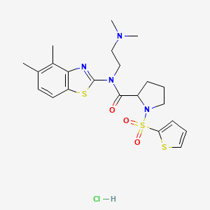 molecular formula C22H29ClN4O3S3 B2916424 盐酸N-(2-(二甲氨基)乙基)-N-(4,5-二甲基苯并[d]噻唑-2-基)-1-(噻吩-2-基磺酰基)吡咯烷-2-甲酰胺 CAS No. 1322957-81-2