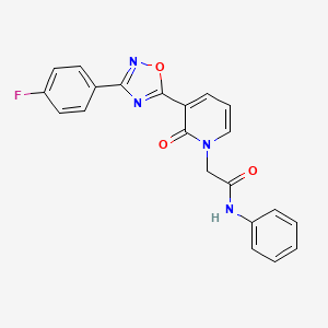 molecular formula C21H15FN4O3 B2916449 2-(3-(3-(4-fluorophenyl)-1,2,4-oxadiazol-5-yl)-2-oxopyridin-1(2H)-yl)-N-phenylacetamide CAS No. 1251628-32-6