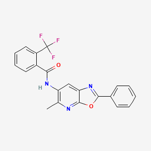 molecular formula C21H14F3N3O2 B2916454 N-(5-methyl-2-phenyloxazolo[5,4-b]pyridin-6-yl)-2-(trifluoromethyl)benzamide CAS No. 2034467-92-8