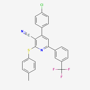 4-(4-Chlorophenyl)-2-[(4-methylphenyl)sulfanyl]-6-[3-(trifluoromethyl)phenyl]nicotinonitrile