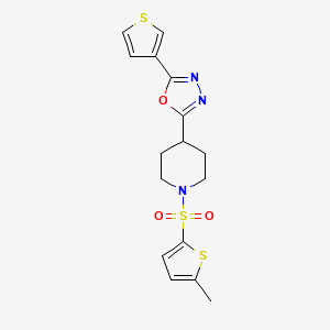 molecular formula C16H17N3O3S3 B2916464 2-(1-((5-甲基噻吩-2-基)磺酰基)哌啶-4-基)-5-(噻吩-3-基)-1,3,4-恶二唑 CAS No. 1448063-01-1