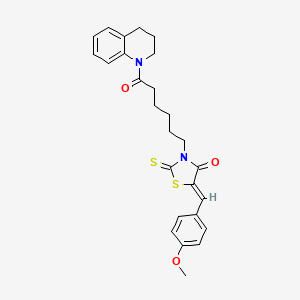 molecular formula C26H28N2O3S2 B2916469 (Z)-3-(6-(3,4-dihydroquinolin-1(2H)-yl)-6-oxohexyl)-5-(4-methoxybenzylidene)-2-thioxothiazolidin-4-one CAS No. 613225-50-6