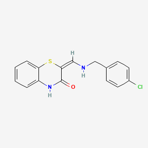 molecular formula C16H13ClN2OS B2916472 (2E)-2-({[(4-chlorophenyl)methyl]amino}methylidene)-3,4-dihydro-2H-1,4-benzothiazin-3-one CAS No. 338416-79-8
