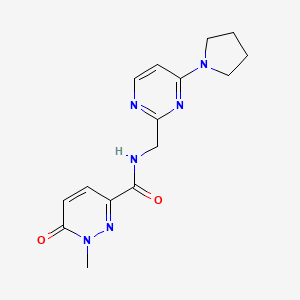 molecular formula C15H18N6O2 B2916473 1-methyl-6-oxo-N-((4-(pyrrolidin-1-yl)pyrimidin-2-yl)methyl)-1,6-dihydropyridazine-3-carboxamide CAS No. 2176124-54-0