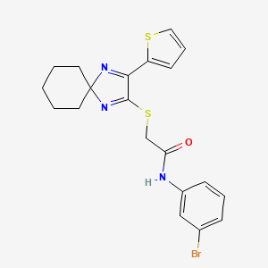 molecular formula C20H20BrN3OS2 B2916493 N-(3-bromophenyl)-2-((3-(thiophen-2-yl)-1,4-diazaspiro[4.5]deca-1,3-dien-2-yl)thio)acetamide CAS No. 1223895-92-8