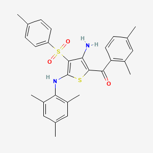 molecular formula C29H30N2O3S2 B2916496 (3-Amino-5-(mesitylamino)-4-tosylthiophen-2-yl)(2,4-dimethylphenyl)methanone CAS No. 1115337-69-3