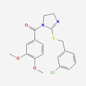 molecular formula C19H19ClN2O3S B2916504 [2-[(3-Chlorophenyl)methylsulfanyl]-4,5-dihydroimidazol-1-yl]-(3,4-dimethoxyphenyl)methanone CAS No. 851808-13-4