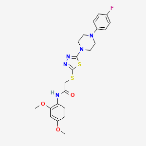 molecular formula C22H24FN5O3S2 B2916536 N-(2,4-dimethoxyphenyl)-2-((5-(4-(4-fluorophenyl)piperazin-1-yl)-1,3,4-thiadiazol-2-yl)thio)acetamide CAS No. 1105221-66-6