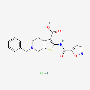 molecular formula C20H20ClN3O4S B2916541 Methyl 6-benzyl-2-(isoxazole-5-carboxamido)-4,5,6,7-tetrahydrothieno[2,3-c]pyridine-3-carboxylate hydrochloride CAS No. 1189925-24-3