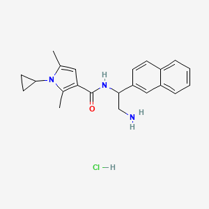 molecular formula C22H26ClN3O B2916542 N-(2-Amino-1-naphthalen-2-ylethyl)-1-cyclopropyl-2,5-dimethylpyrrole-3-carboxamide;hydrochloride CAS No. 1834072-71-7