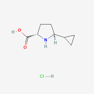 molecular formula C8H14ClNO2 B2916545 Rac-(2R,5R)-5-cyclopropylpyrrolidine-2-carboxylic acid hydrochloride CAS No. 1909293-94-2