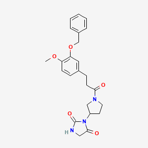 molecular formula C24H27N3O5 B2916554 3-(1-(3-(3-(Benzyloxy)-4-methoxyphenyl)propanoyl)pyrrolidin-3-yl)imidazolidine-2,4-dione CAS No. 2034365-98-3