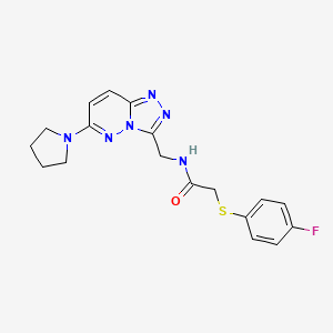 molecular formula C18H19FN6OS B2916564 2-((4-fluorophenyl)thio)-N-((6-(pyrrolidin-1-yl)-[1,2,4]triazolo[4,3-b]pyridazin-3-yl)methyl)acetamide CAS No. 2034600-07-0