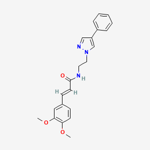 molecular formula C22H23N3O3 B2916624 (E)-3-(3,4-dimethoxyphenyl)-N-(2-(4-phenyl-1H-pyrazol-1-yl)ethyl)acrylamide CAS No. 2035006-79-0