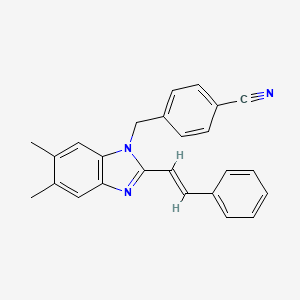 molecular formula C25H21N3 B2916628 4-((5,6-Dimethyl-2-styryl-1H-1,3-benzimidazol-1-yl)methyl)benzenecarbonitrile CAS No. 321433-07-2