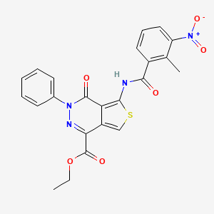 molecular formula C23H18N4O6S B2916641 Ethyl 5-[(2-methyl-3-nitrobenzoyl)amino]-4-oxo-3-phenylthieno[3,4-d]pyridazine-1-carboxylate CAS No. 851947-34-7