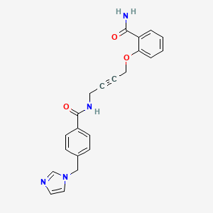 molecular formula C22H20N4O3 B2916671 4-((1H-imidazol-1-yl)methyl)-N-(4-(2-carbamoylphenoxy)but-2-yn-1-yl)benzamide CAS No. 1448130-69-5