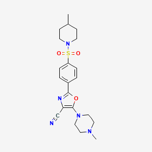molecular formula C21H27N5O3S B2916672 5-(4-甲基哌嗪-1-基)-2-(4-((4-甲基哌啶-1-基)磺酰基)苯基)恶唑-4-腈 CAS No. 941000-54-0