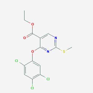 molecular formula C14H11Cl3N2O3S B2916678 2-(甲硫基)-4-(2,4,5-三氯苯氧基)-5-嘧啶甲酸乙酯 CAS No. 672950-47-9