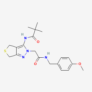 molecular formula C20H26N4O3S B2916679 N-(2-(2-((4-methoxybenzyl)amino)-2-oxoethyl)-4,6-dihydro-2H-thieno[3,4-c]pyrazol-3-yl)pivalamide CAS No. 1105250-01-8