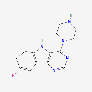molecular formula C14H14FN5 B2916681 8-fluoro-4-(piperazin-1-yl)-5H-pyrimido[5,4-b]indole CAS No. 930395-87-2