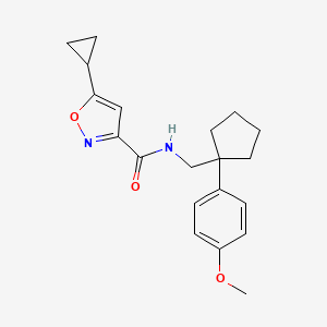 molecular formula C20H24N2O3 B2916684 5-cyclopropyl-N-((1-(4-methoxyphenyl)cyclopentyl)methyl)isoxazole-3-carboxamide CAS No. 1396858-78-8