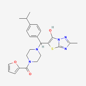 molecular formula C24H27N5O3S B2916686 呋喃-2-基(4-((6-羟基-2-甲基噻唑并[3,2-b][1,2,4]三唑-5-基)(4-异丙基苯基)甲基)哌嗪-1-基)甲苯酮 CAS No. 851810-19-0